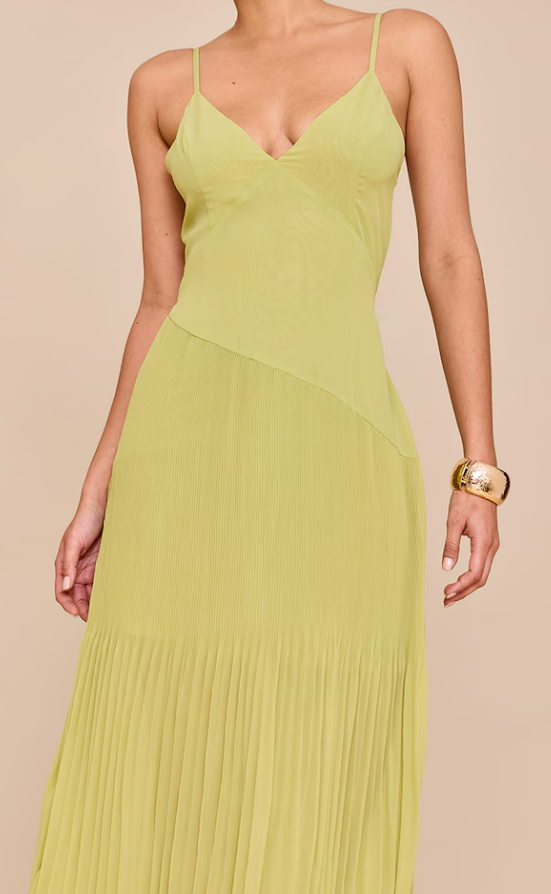 Samki Lime Woven Pleated Hem Detail Spaghetti Maxi Dress